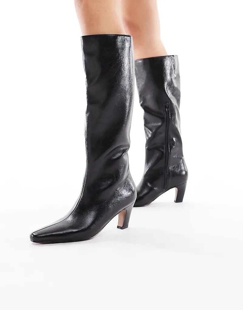 Сапоги Schuh Delia на каблуке-рюмочке, черные, с трещинками