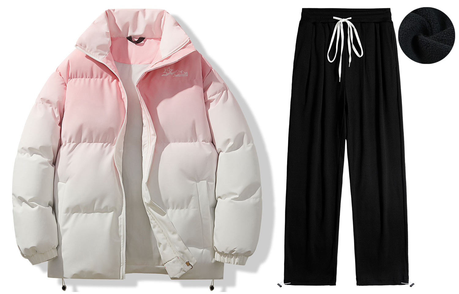 

Повседневная спортивная одежда унисекс с утолщенным воротником-стойкой Csks, clothing set (розовый coat+черный fleece-lined 8801 casual pants)