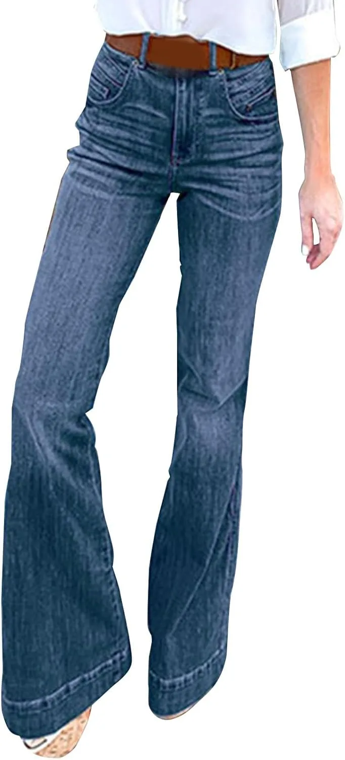 

Женские джинсы-клеш с высокой талией, широкие, в стиле bootcut, растягивающиеся, тренд 2025, синие LCMTWX