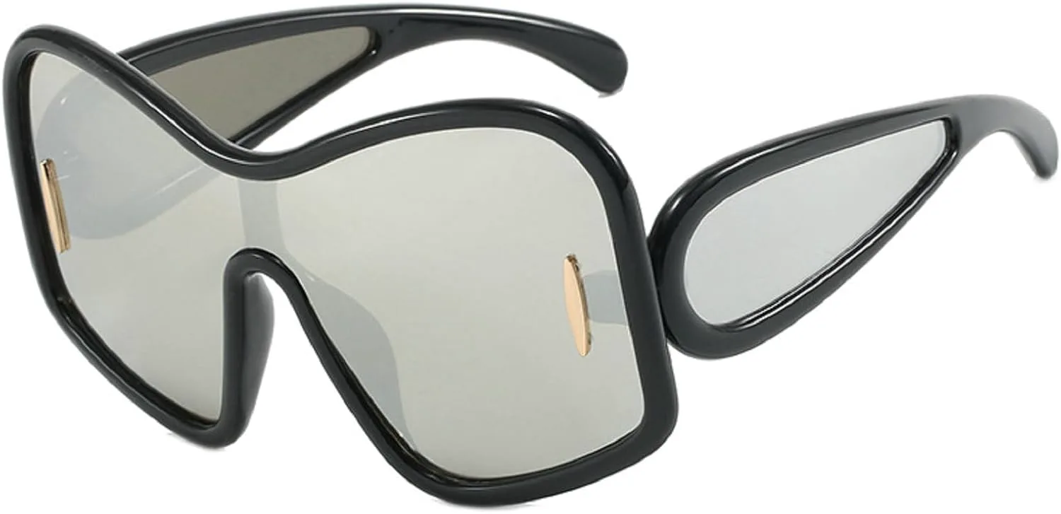 

Крупные цельные женские солнцезащитные очки, модные солнцезащитные очки для мужчин с защитой от УФ-излучения UV400, трендовые женские очки mincl, Black&silver