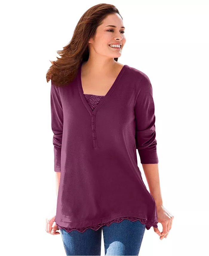 

Женская футболка Within с кружевной отделкой в многослойном стиле Woman Within, красный