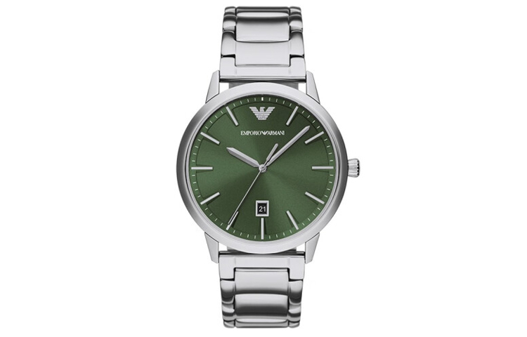 

Трехстрелочные наручные часы с черным кожаным ремешком EMPORIO ARMANI