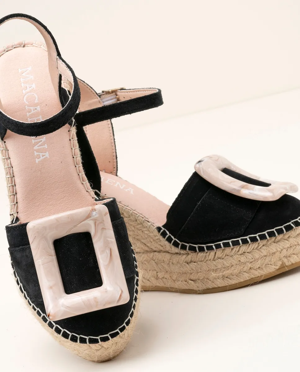 Женские эспадрильи на танкетке с платформой из замши Macarena Shoes, черный — фото 4