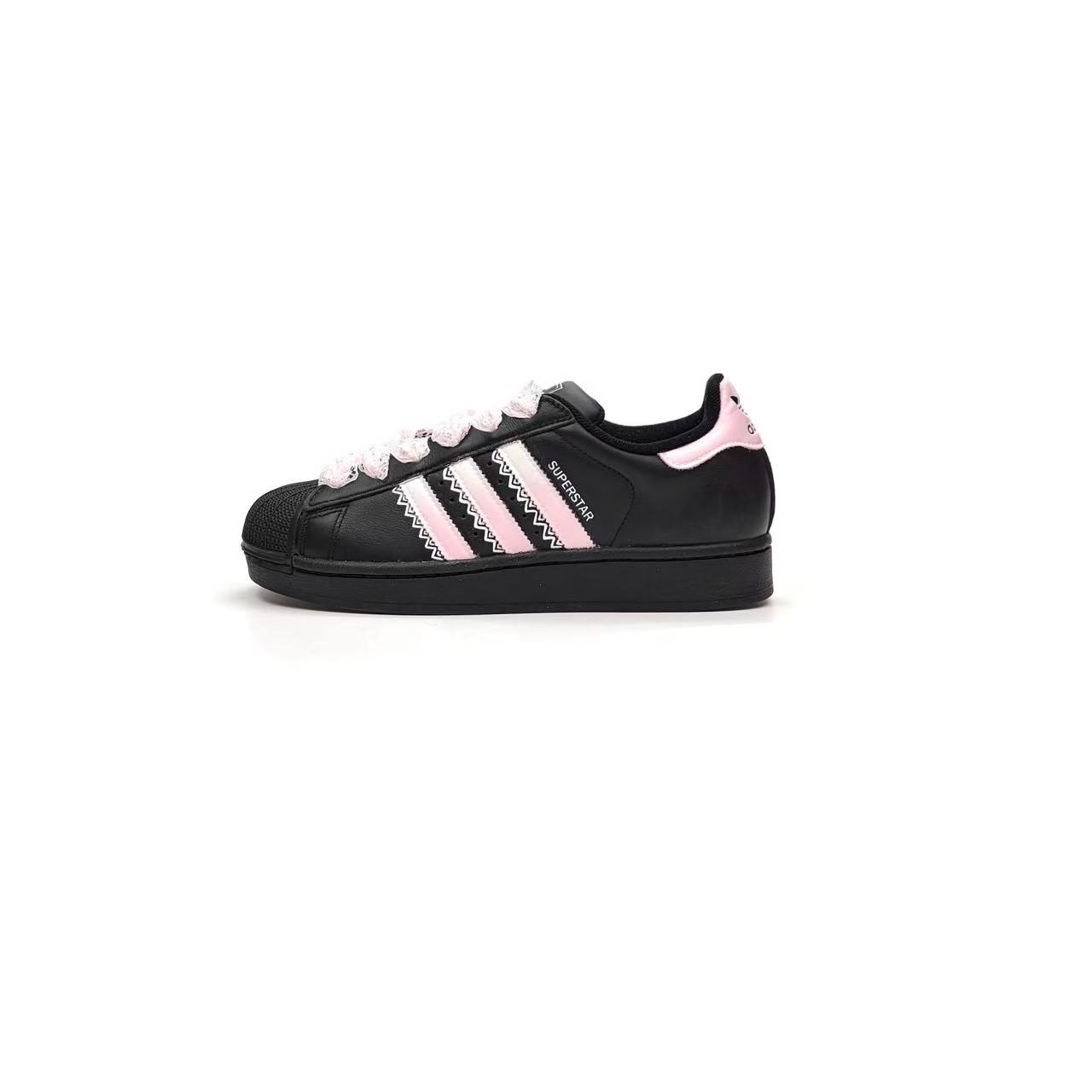 

Adidas Originals Superstar 2 Leather Cushioning, Wear Resistant низкие детские кроссовки для скейтбординга Black Pink Unisex