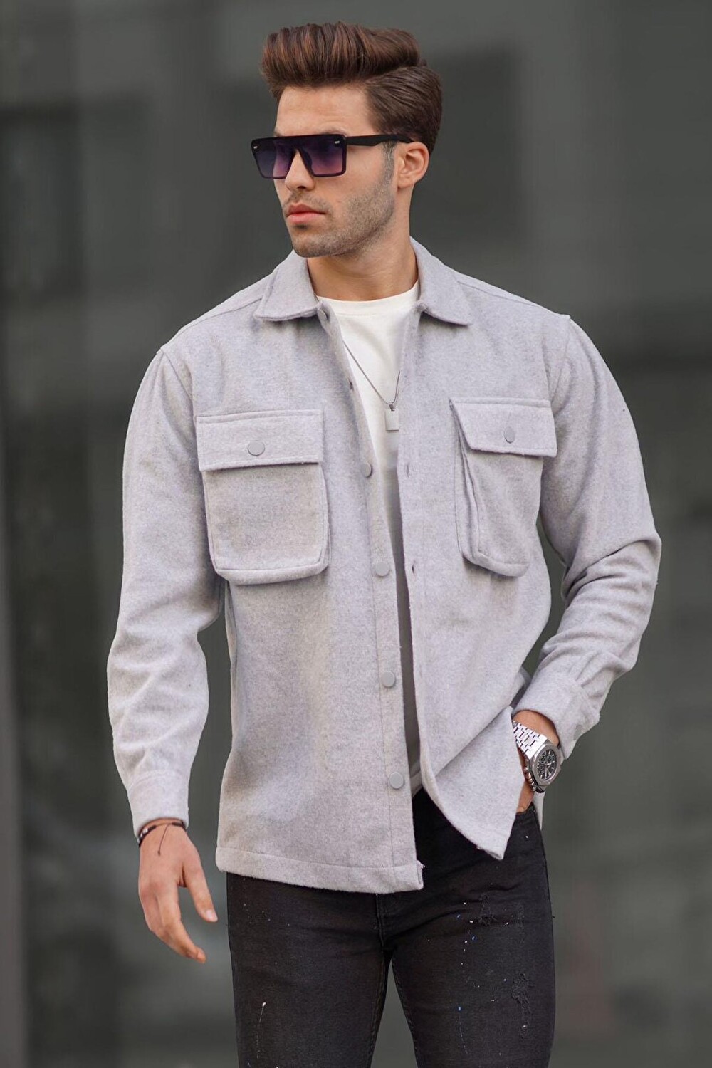 

Серая мужская рубашка Oversize Lumberjack 6709 MADMEXT