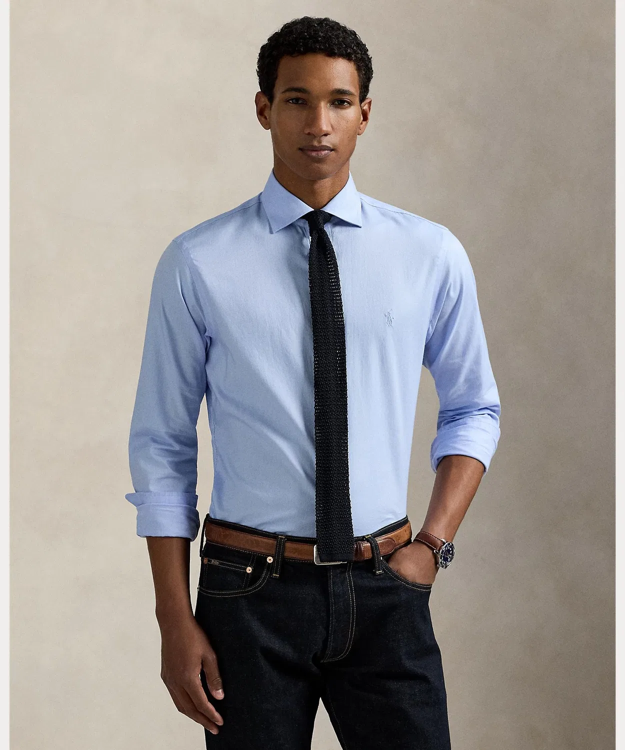 Рубашка классическая Ralph Lauren Regent Classic Fit Dobie, хлопок, синяя