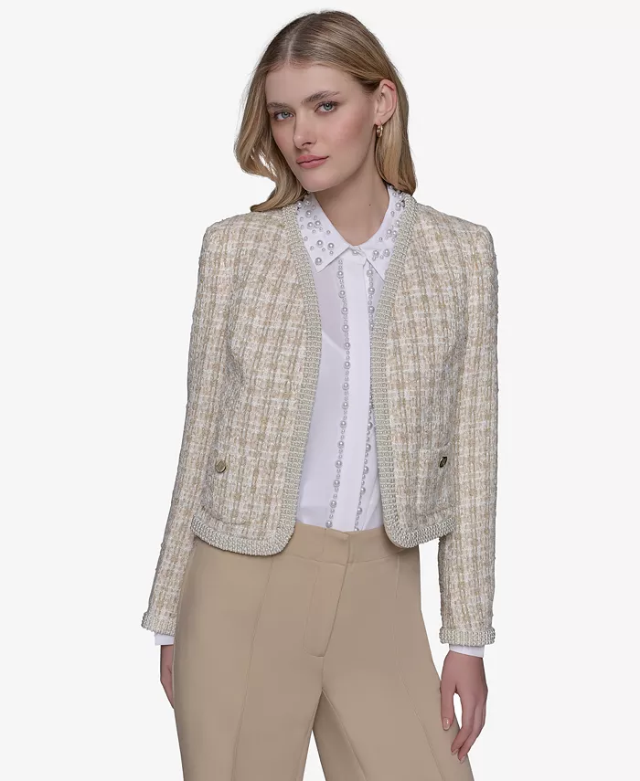 

Женская укороченная твидовый кардиган KARL LAGERFELD PARIS, коричневый/бежевый