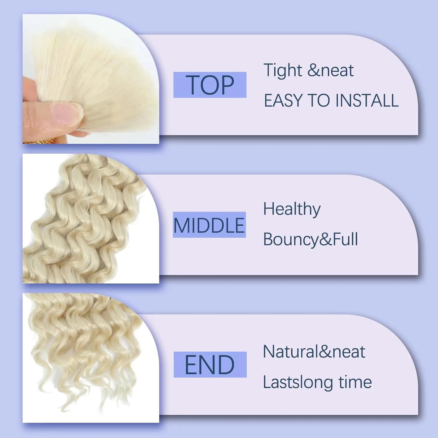 Комплект синтетических волос Deep Wave Bulk Hair 18 дюймов Bltyxt, 613 — фото 3