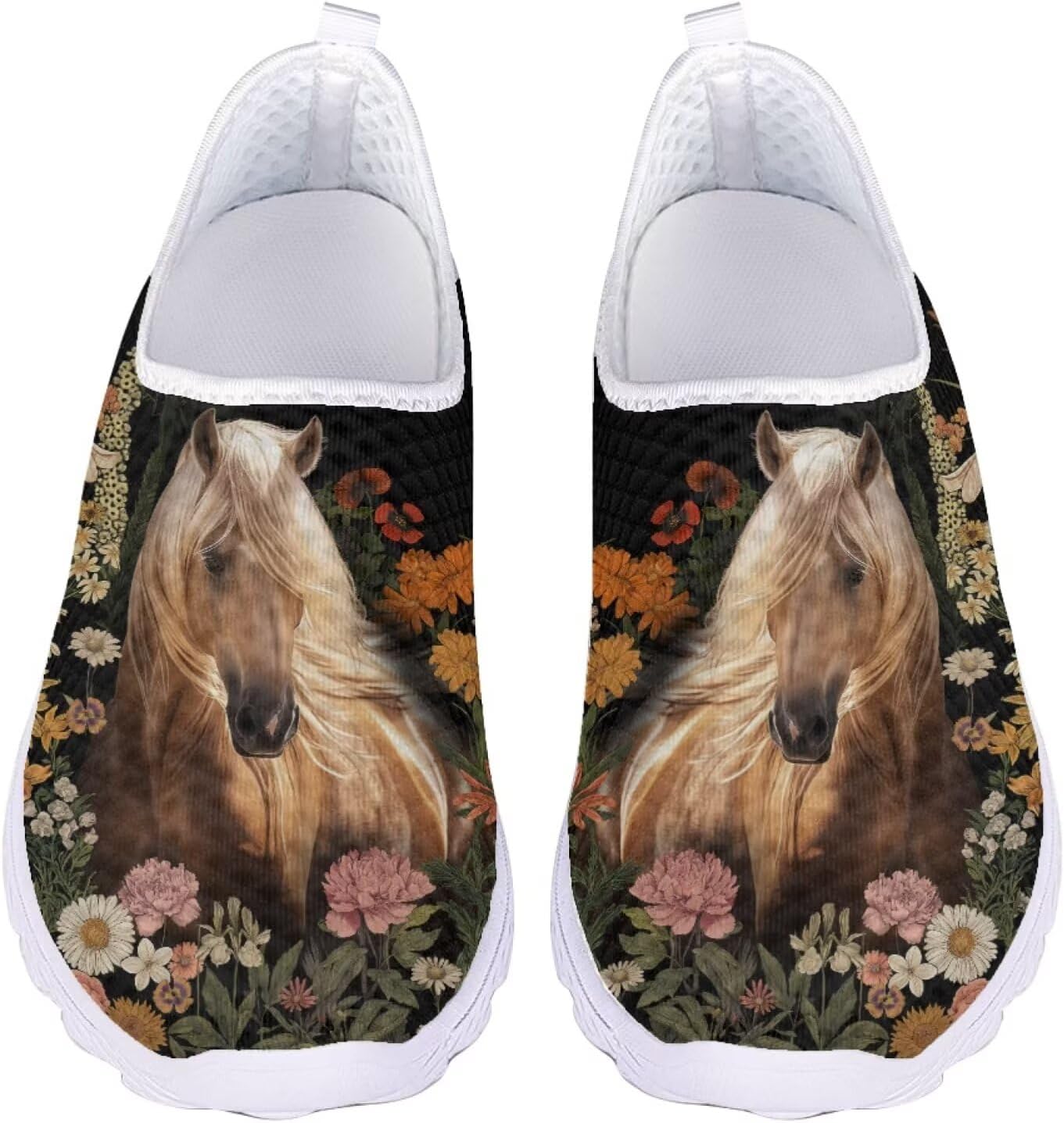 

Кроссовки Jeiento на Хэллоуин для женщин и мужчин, для вечеринки на Хэллоуин, прогулок и бега, слипоны, дышащая сетка, спортивная и модная обувь, Horse Animal Aesthetic Floral