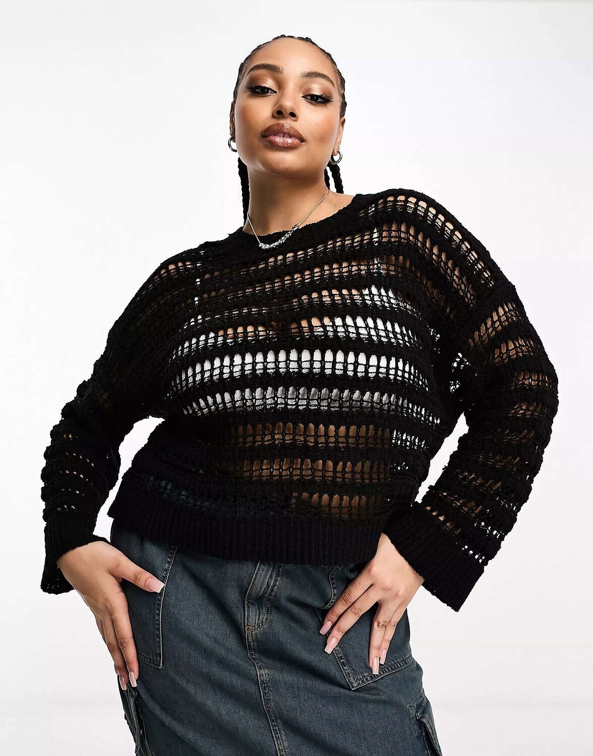 

Свитер с открытой строчкой ASOS DESIGN Curve из фактурной пряжи черного цвета, Черный, Свитер с открытой строчкой ASOS DESIGN Curve из фактурной пряжи черного цвета