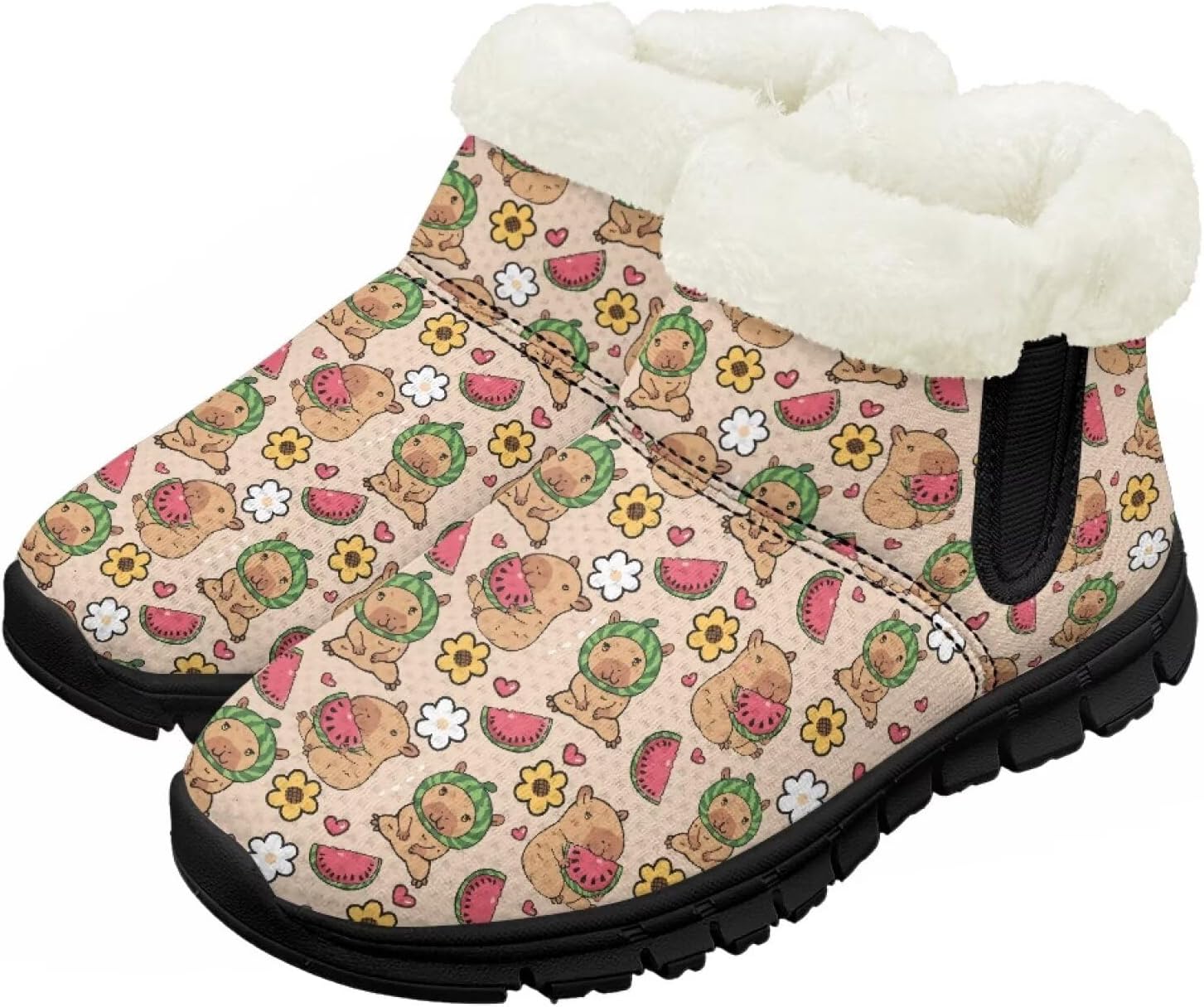 

Юношеские ботинки для мальчиков и девочек, зимние теплые ботинки, противоскользящие легкие уличные туфли для холодной погоды Chririnla, Cartoon Watermelon Capybara