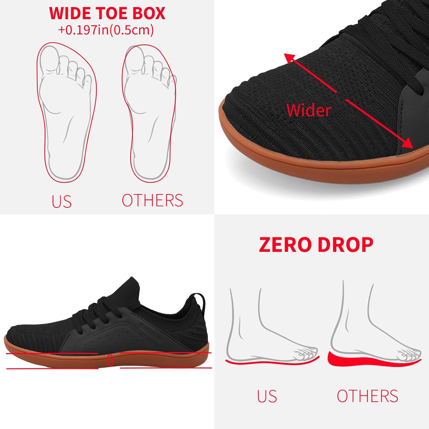 Мужские Босоножки relxfeet Минималистичные Кросс-Тренеры Обувь для Широкого Пальца Ходьба Обувь С Нулевым Каблуком Кроссовки для Беговых Троп, черный — фото 2