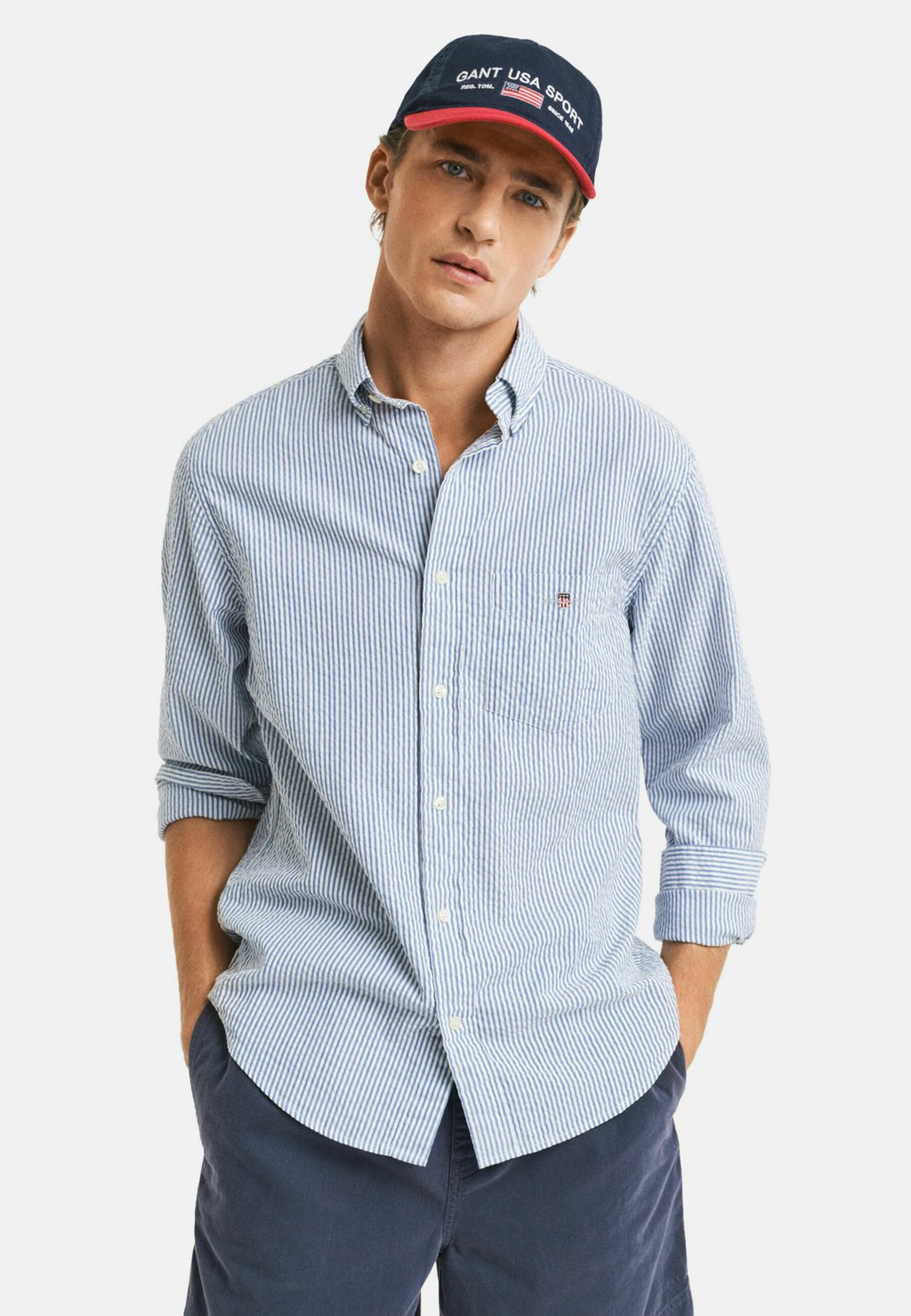 

Рубашка REG SEERSUCKER STRIPE GANT, синий