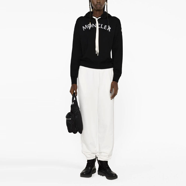 Хлопковые спортивные брюки Moncler с завязками на талии, белые — фото 3