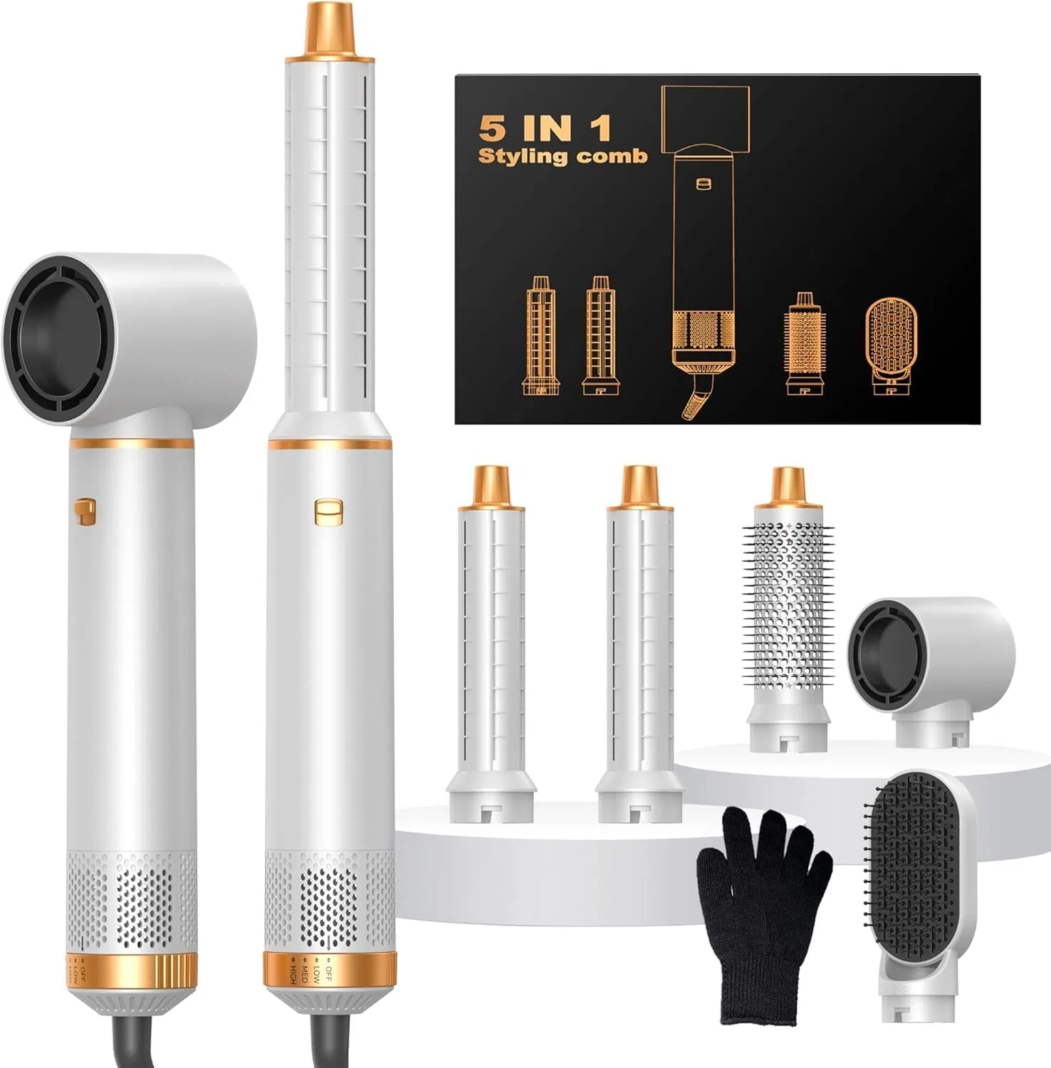 Набор для укладки волос 5 в 1 «Hairstyler» от OKWRAP Okwrap, White Gold