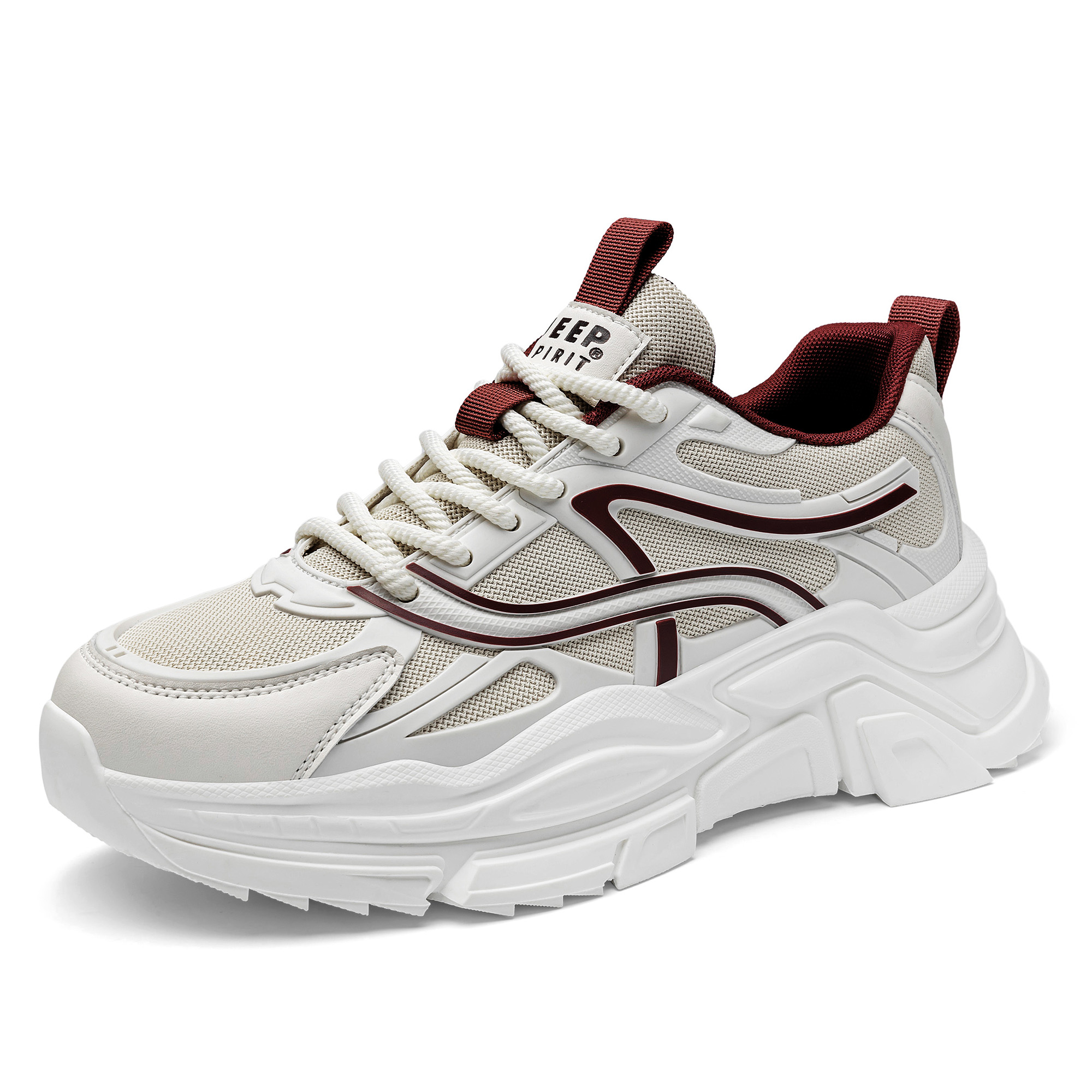 

Кроссовки мужские Darth Vader Chunky с амортизацией, противоскользящие, износостойкие, утепленные, на высокой подошве JEEP SPIRIT, upgraded-sand fox белый[breathable mesh]