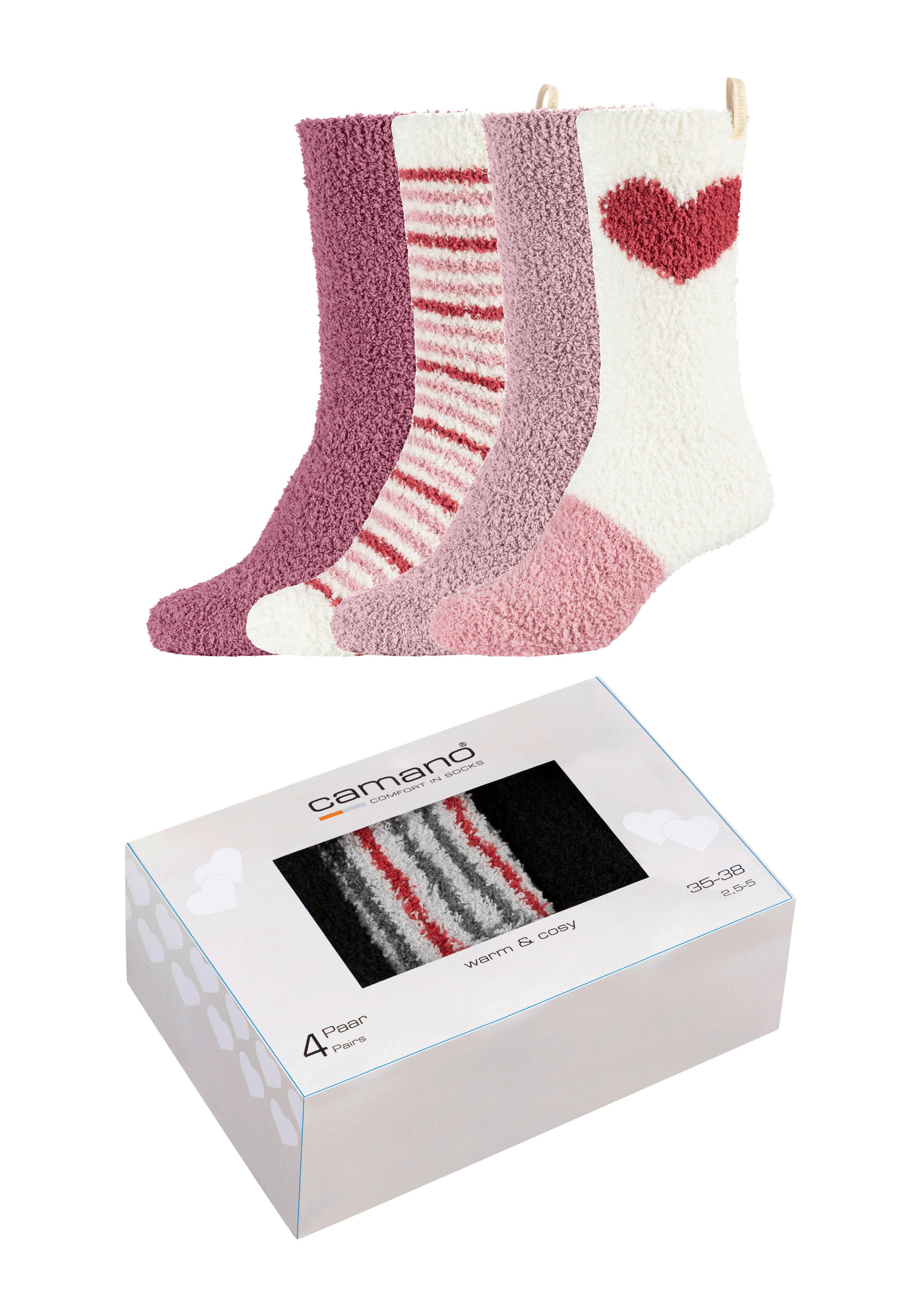 

Носки camano cuddly socks 4 пак 8 шт розовый, белый, розовый/белый