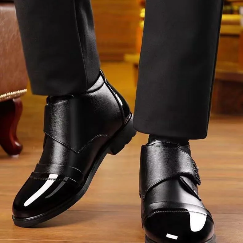 Мужские зимние ботинки - высокие деловые туфли с массивной подошвой и хлопковой подкладкой, теплые формальные ботинки на щиколотку для офисной носки в холодную погоду Azttoztto, черный — фото 2