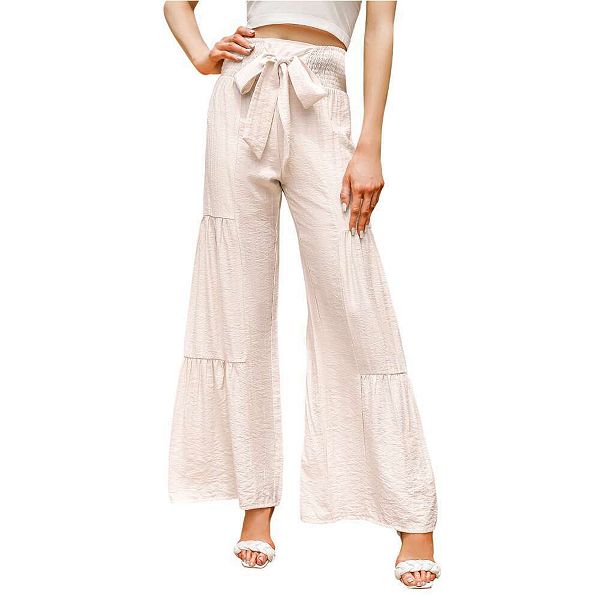 

Женские брюки с широкими штанинами и высокой талией на резинке с поясом Yesfashion, Apricot