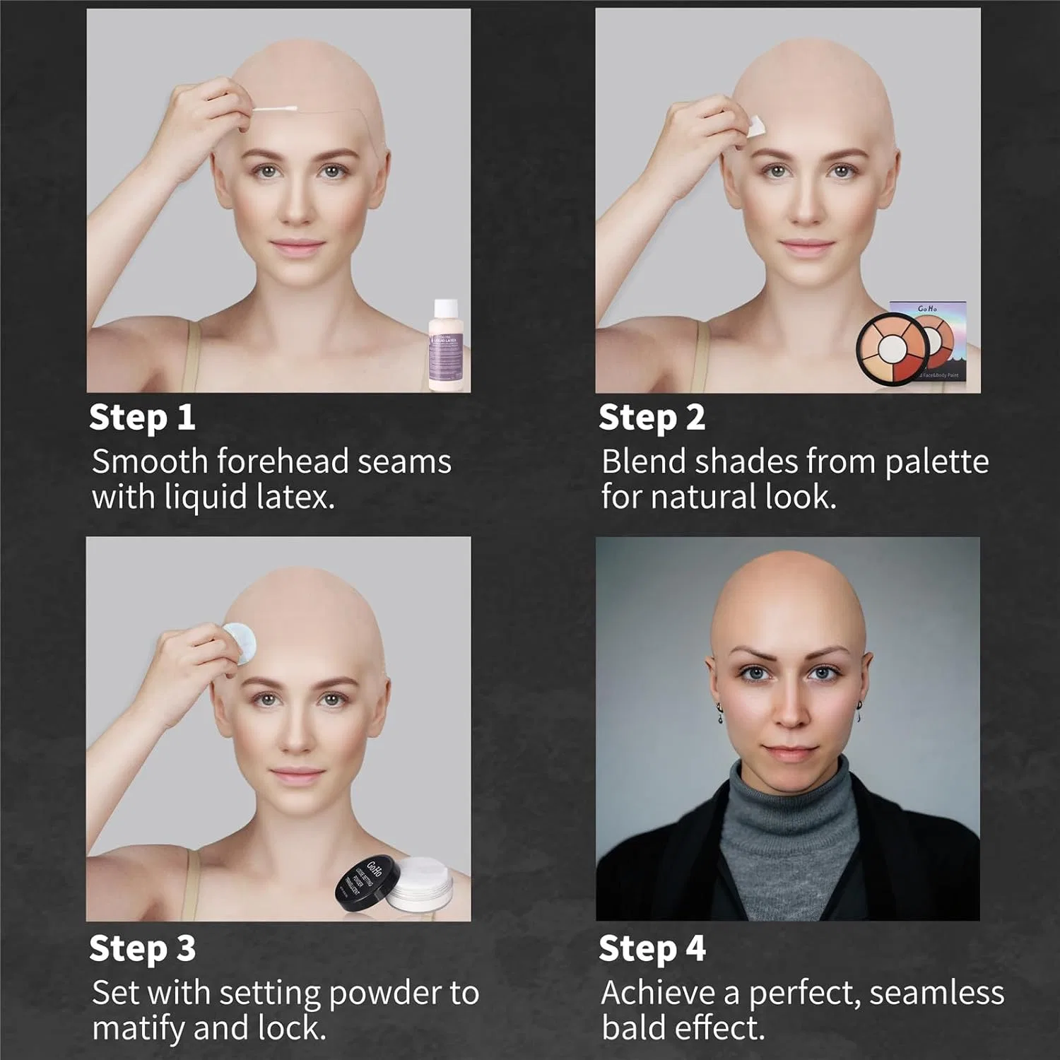 Грим-набор для лысой головы Halloween Professional Bald Cap SFX Kit, Go Ho, 8 предметов, 169 г — фото 4