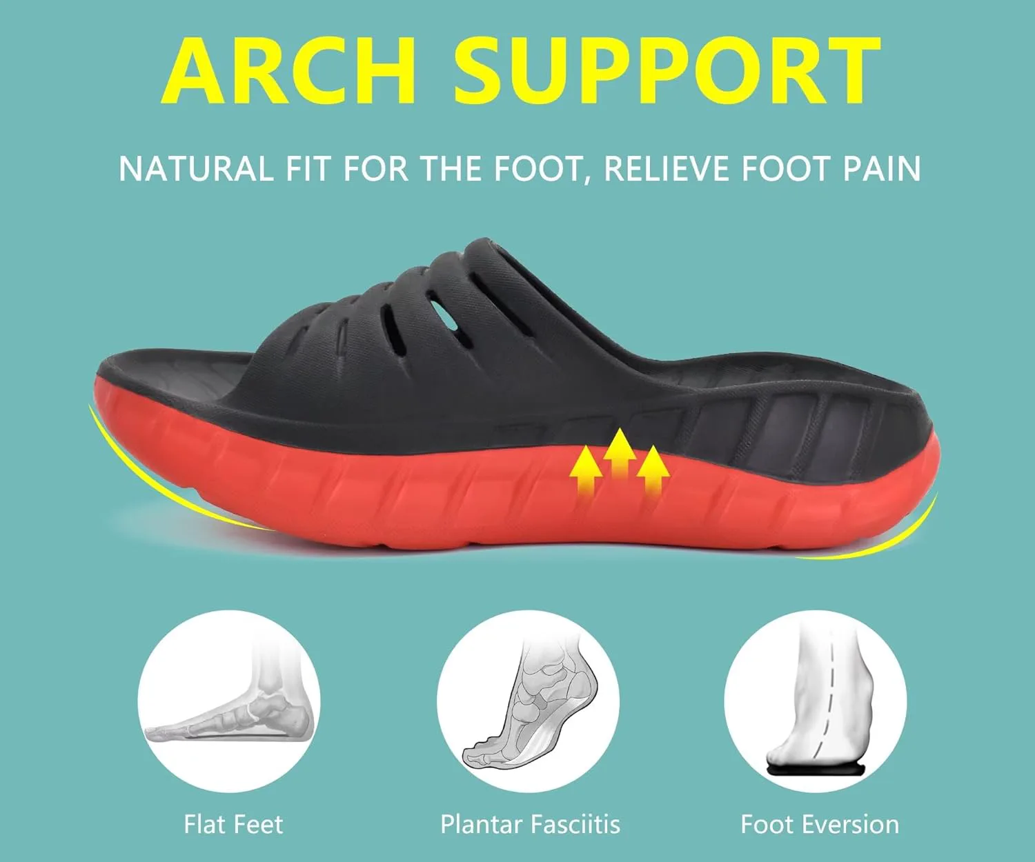 

Мужские спортивные сандалии для восстановления GPOS, с поддержкой при подошвенном фасците, с толстой амортизацией, легкие комфортные ортопедические шлепанцы, черный/красный