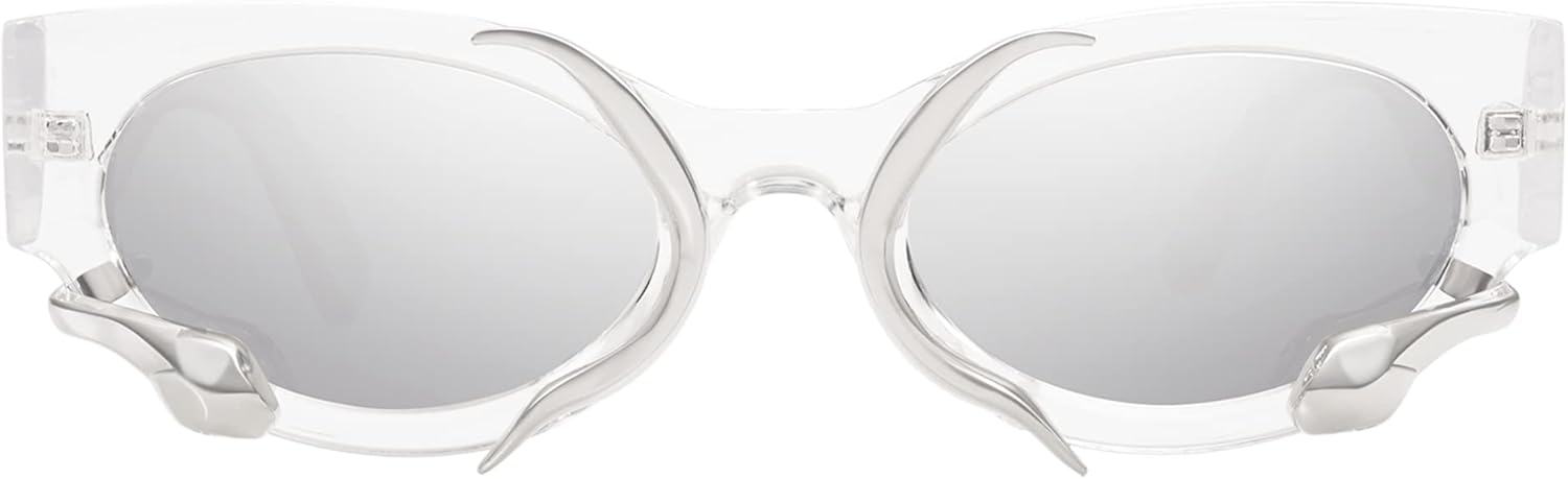 

Модные солнцезащитные очки для женщин и мужчин, винтажные, узкие, «кошачий глаз», с металлическим змеиным ремешком, аксессуары в стиле Y2k AP3621 Appassal, C3 Transparent/Silver Mirror(silver Snake)