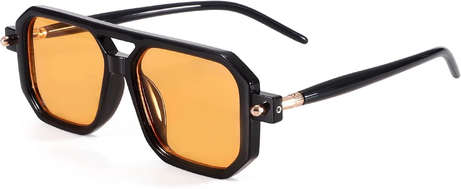 

Модные солнцезащитные очки-авиаторы Dollger для женщин и мужчин, квадратная оправа в стиле ретро 70-х, винтажные очки-авиаторы 90-х, черные, Black Frame Orange Lenses