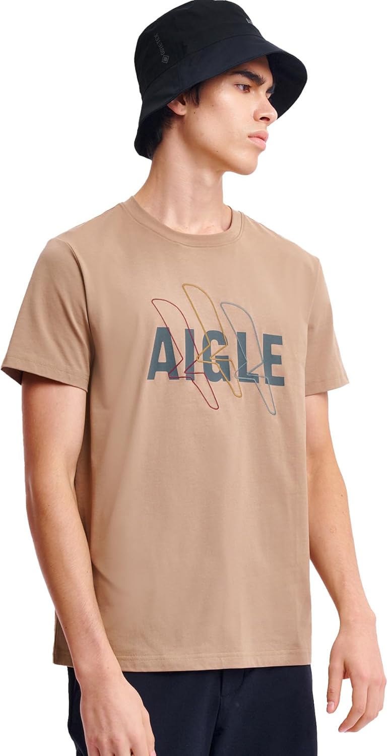 

Мужская футболка Eggl с логотипом, повседневная, для торжественных случаев, влагоотводящая, быстросохнущая, антибактериальная, с защитой от запахов Aigle, бежевый