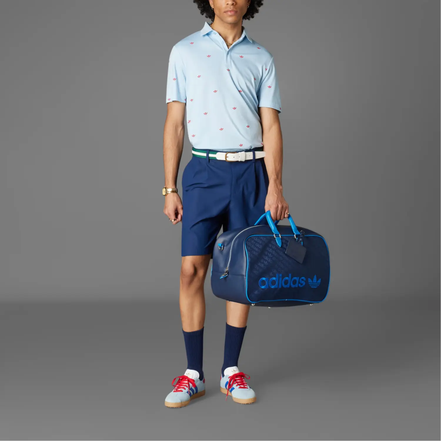 Футболка поло с принтом trefoil Adidas Originals, синий — фото 4