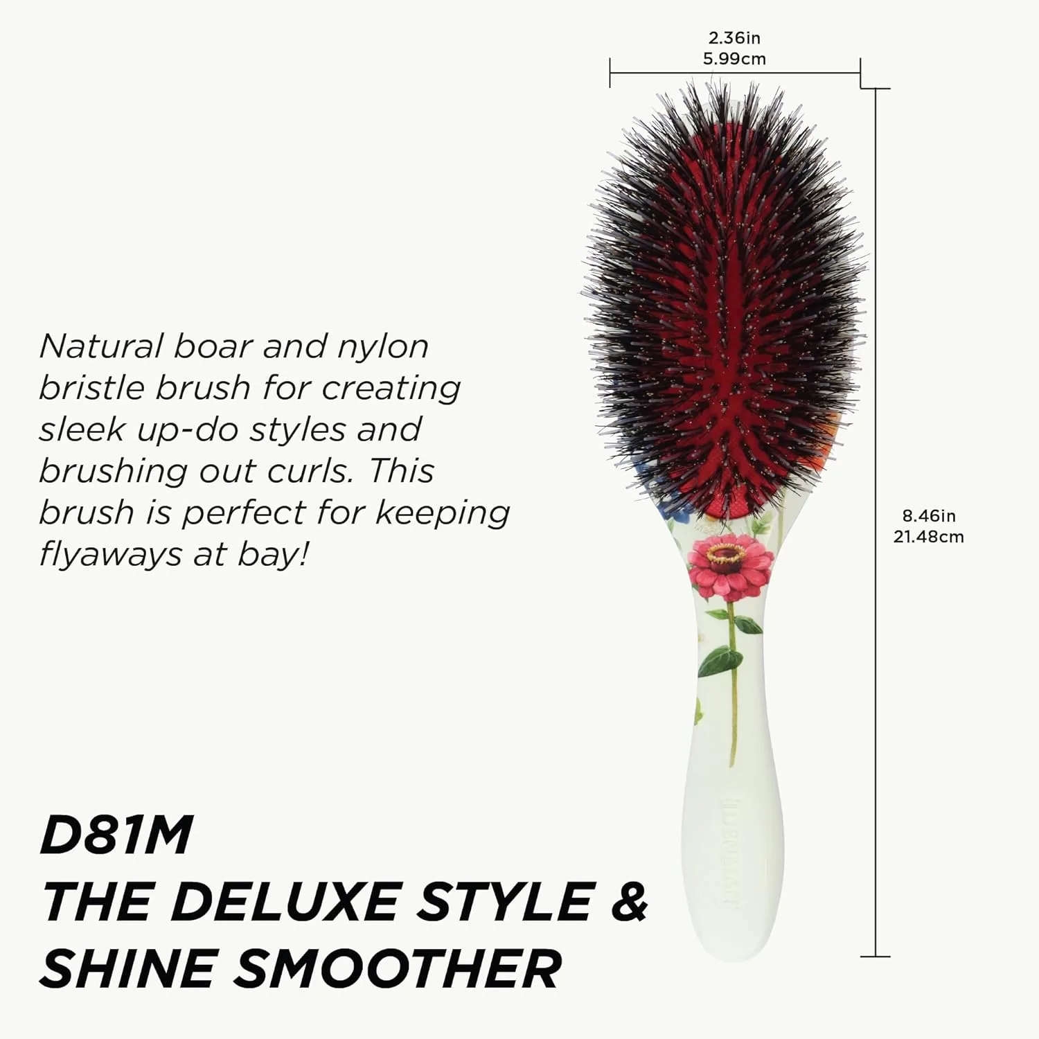 Denman Boar Bristle Hair Brush - щетка для волос с натуральной щетиной для укладки, блеска и распутывания, для всех типов волос Средний, Multicolor — фото 2