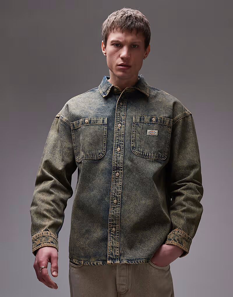 

Джинсовая рубашка с длинными рукавами Dickies Houston цвета индиго с желтым эффектом выцветания