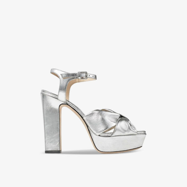 Кожаные босоножки на платформе Heloise 120 с бантом Jimmy Choo, серебряный