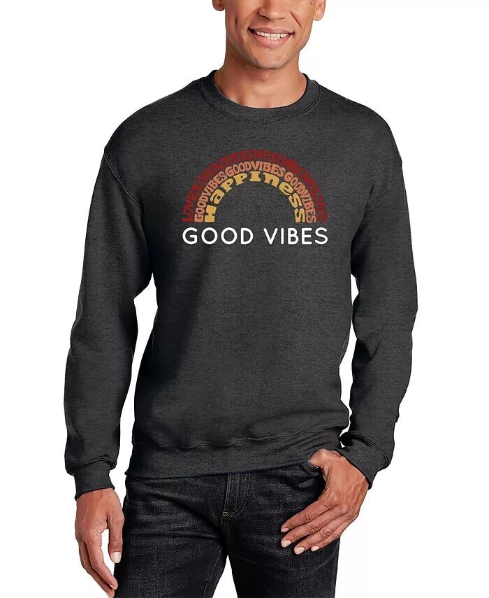 

Мужская толстовка с круглым вырезом Good Vibes Word Art LA Pop Art, серый