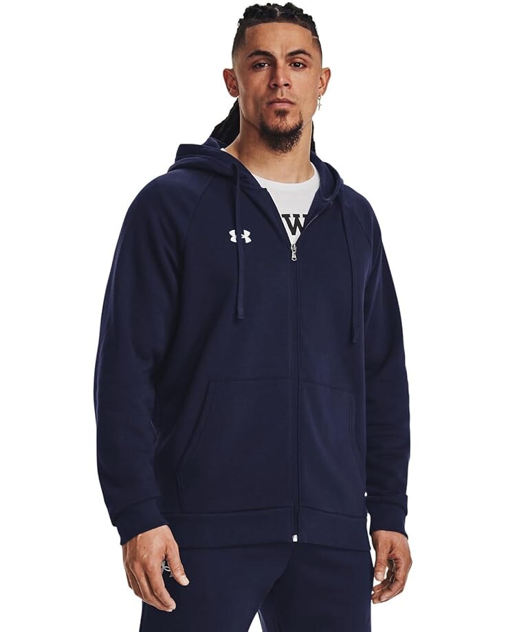 

Худи Under Armour Rival Fleece Full Zip, цвет Midnight Navy/White