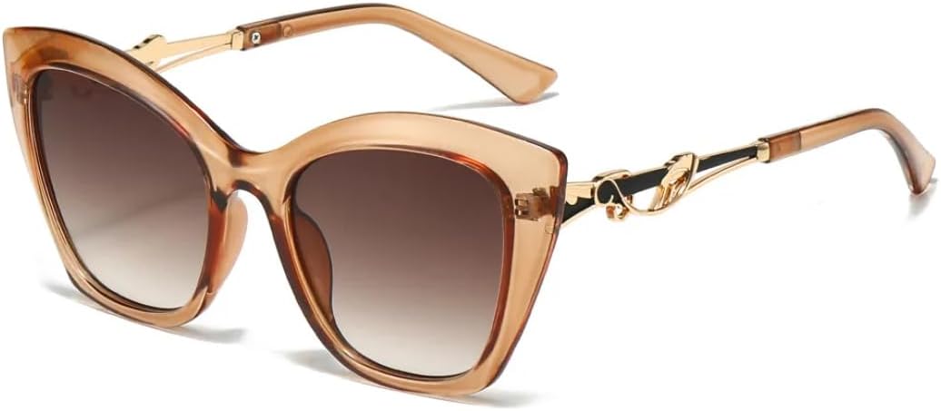 

Винтажные элегантные женские солнцезащитные очки с металлическими вставками в стиле ретро «кошачий глаз» с защитой от УФ-излучения UV400 и большой оправой для путешествий UATXTAU, Brown Tea