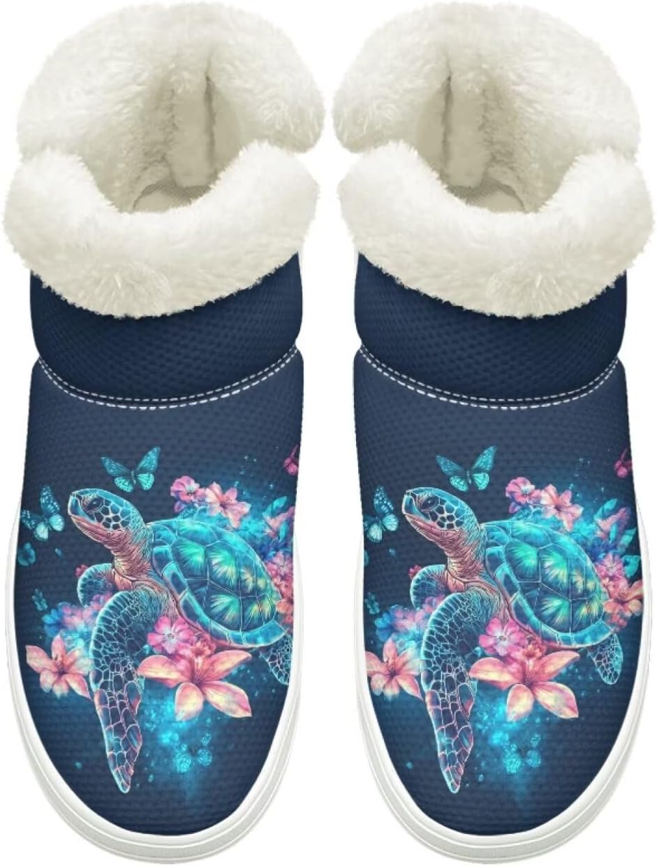

Ботинки Cugasmaru Slip-on для женщин и мужчин с противоскользящей подошвой, зимние меховые снежные сапоги с эластичной вставкой для женщин, для активного отдыха на улице, подарок, Turtle Flower