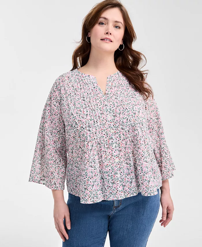 

Блузка с принтом и защипами больших размеров Style & Co, белый