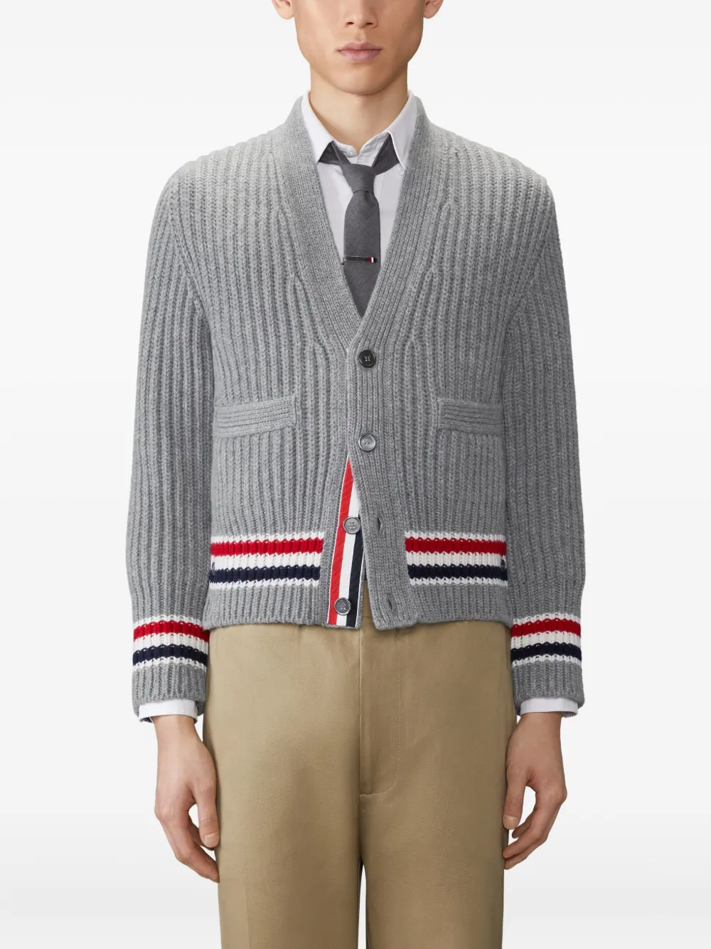 

Кардиган с V-образным вырезом THOM BROWNE, серый