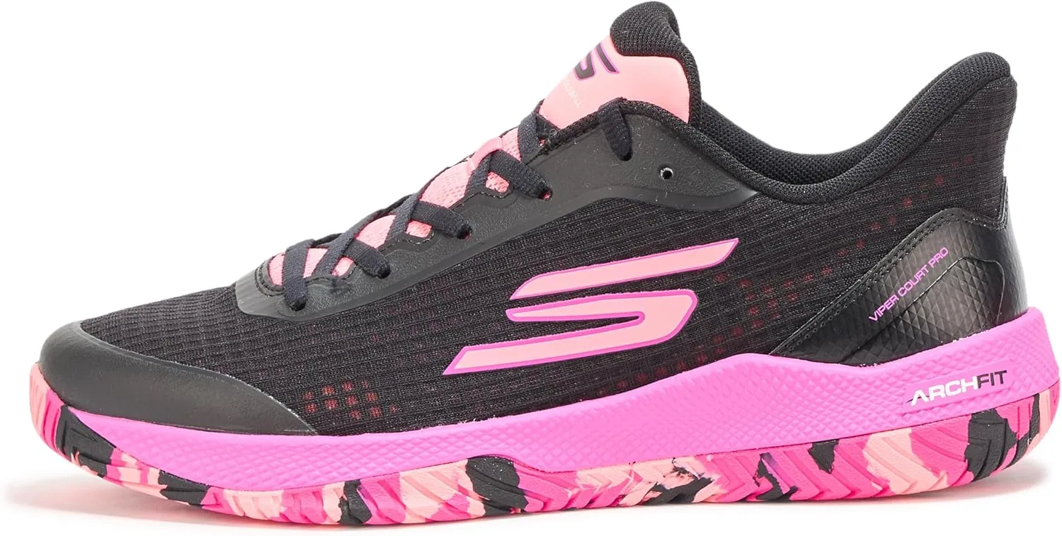 Мужские кроссовки Skechers Viper Court - спортивные кроссовки для пикбола, подходящие для игры на открытом воздухе и в воздухе, с водоотталкивающим покрытием, черный/розовый — фото 2