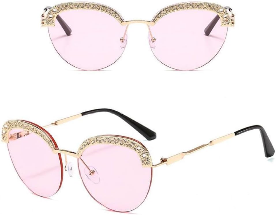 

Модные круглые солнцезащитные очки для женщин, полуободковая оправа из сплава с алмазной оправой, градиентные линзы, металлические шарниры, защита от УФ-излучения UV400 MTZJH, C4