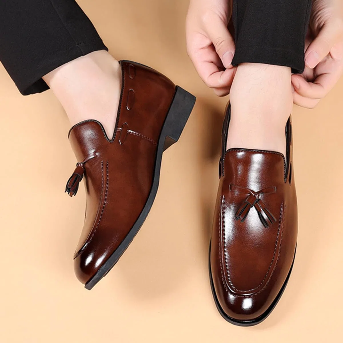 Лоферы кожаные Slip-On, Patchwork, Brown TvzsiY — фото 2