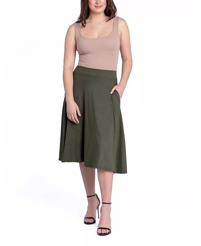 

Женская юбка миди с эластичным поясом и карманом 24seven Comfort Apparel, зеленый