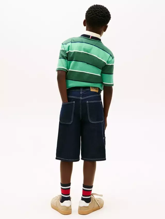 Детские свободные джинсовые шорты из рваной ткани, темно-синие Tommy Hilfiger — фото 3
