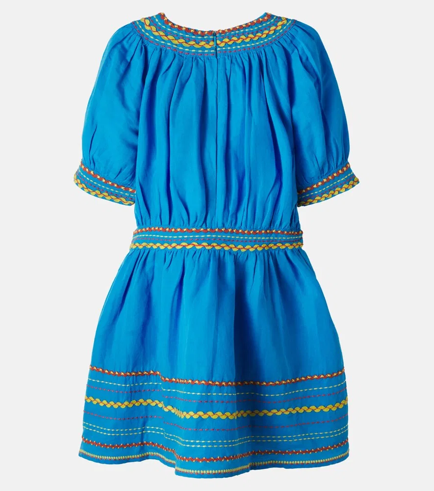 Платье из вышитого льна и хлопка Stella McCartney Kids, синий — фото 2