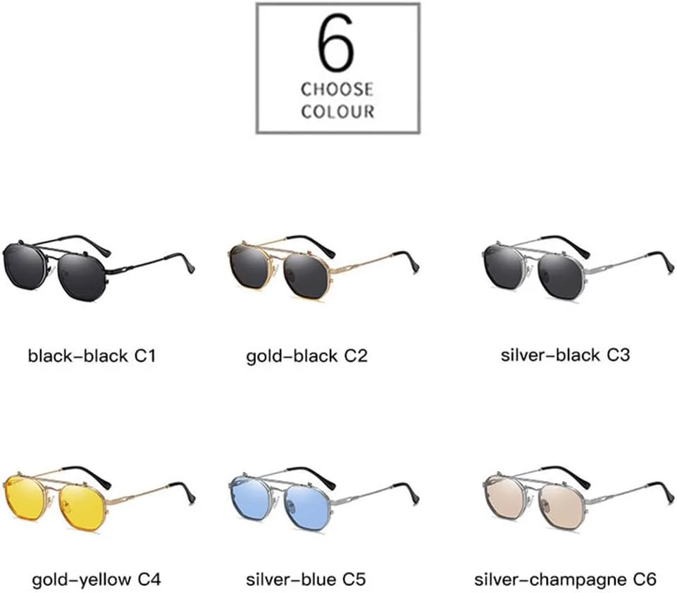 

Ретро-металлические панк-солнцезащитные очки Polygon для мужчин и женщин, модные солнцезащитные очки с прозрачными линзами Ocean Lens UV400 HVTVTLA, Silver Gray