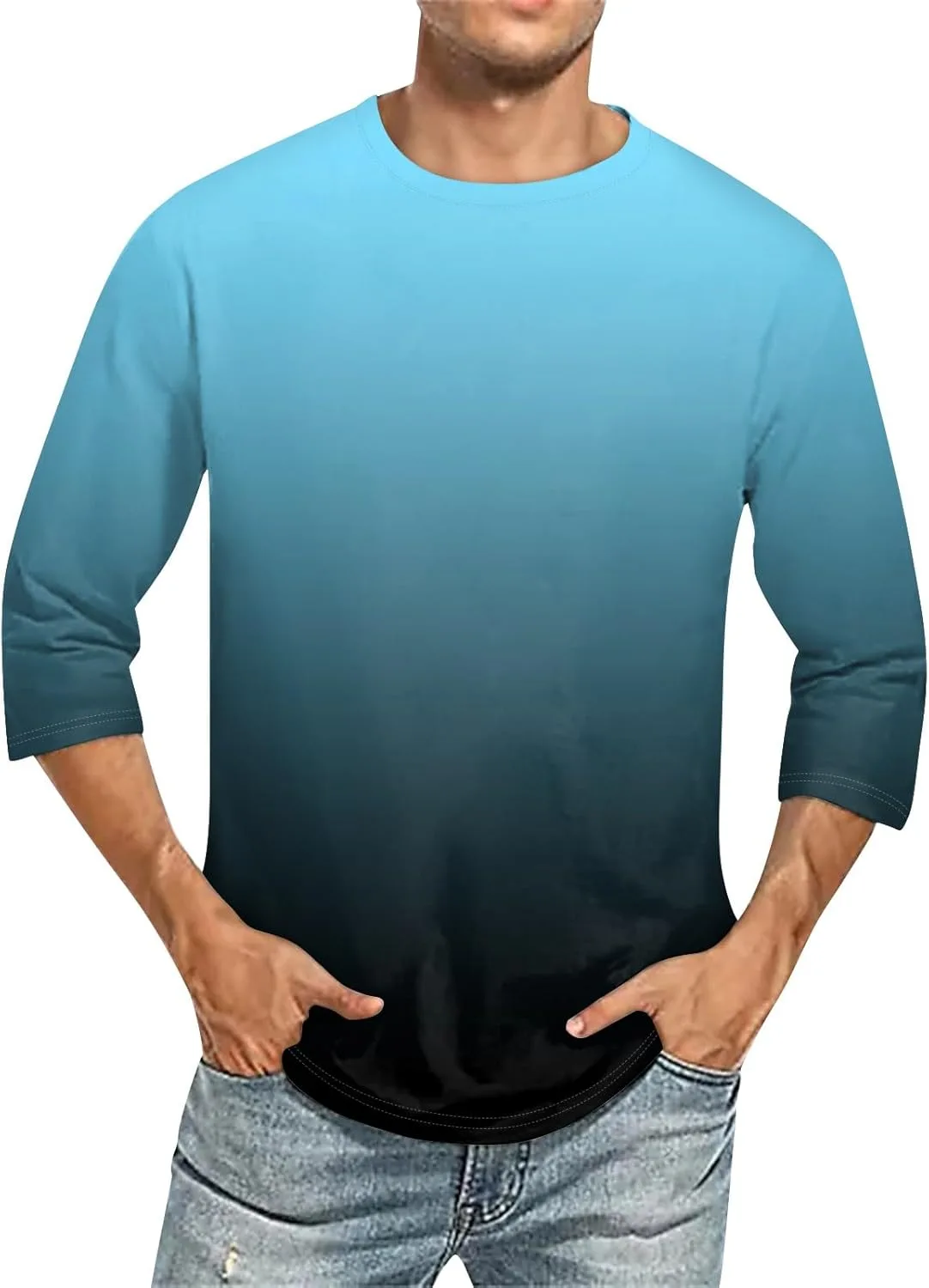 

WENKOMG1 мужская футболка с градиентом и рукавом 3/4, S-4XL