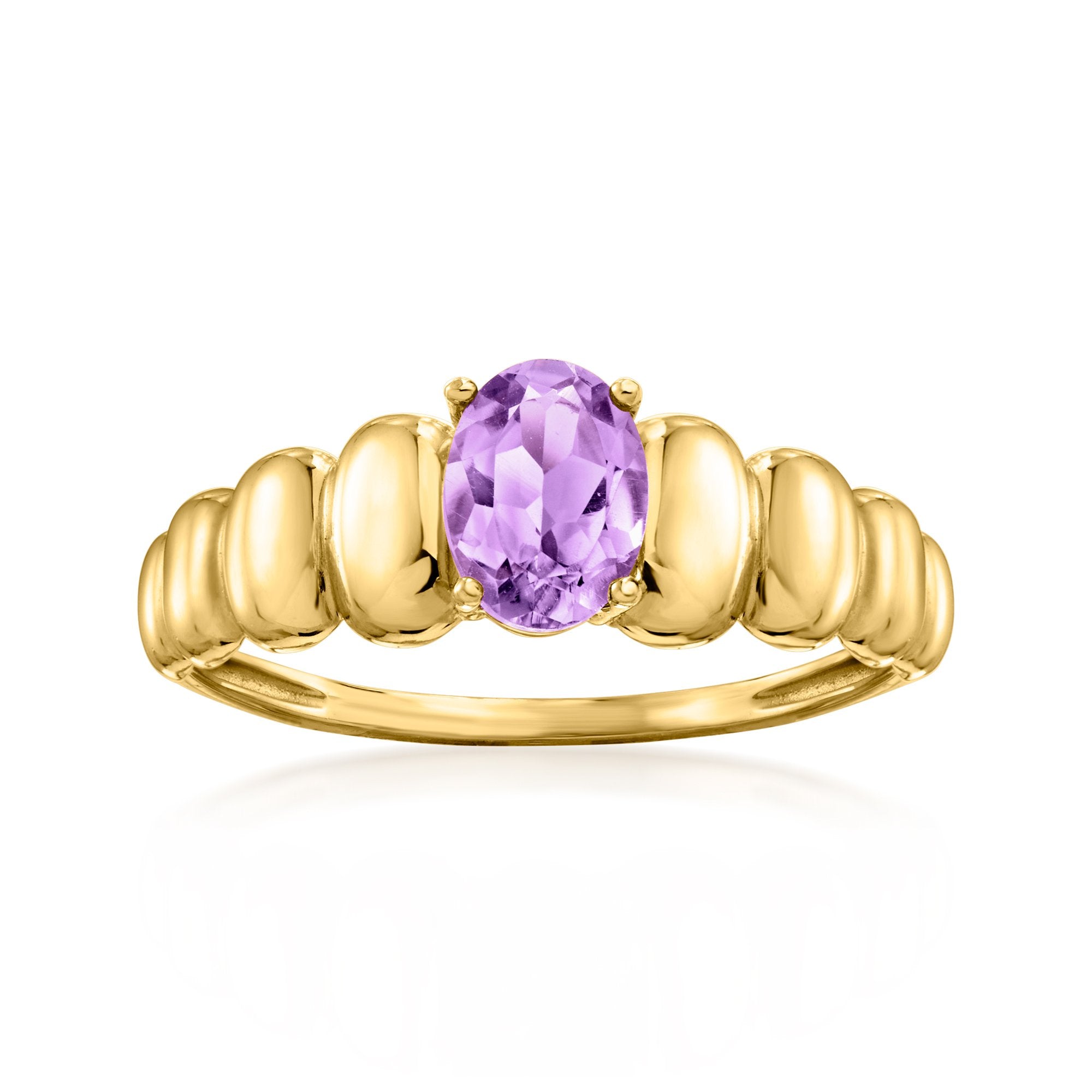 

Кольцо Ross-Simons с аметистом и ребристым узором из 14-каратного желтого золота Ross-Simons, фиолетовый