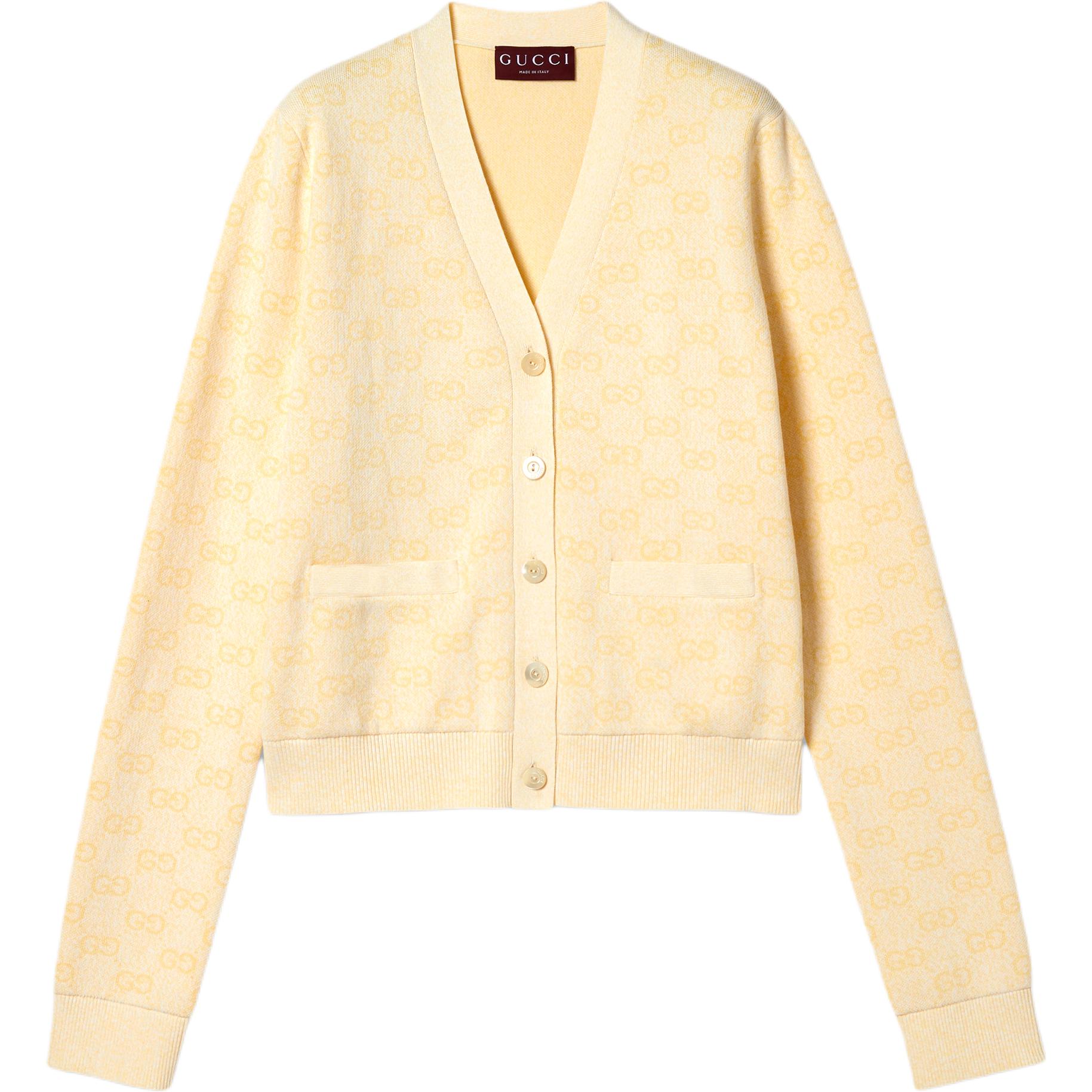 Кардиган из тонкого хлопка Gg Jacquard GUCCI, светло-желтый