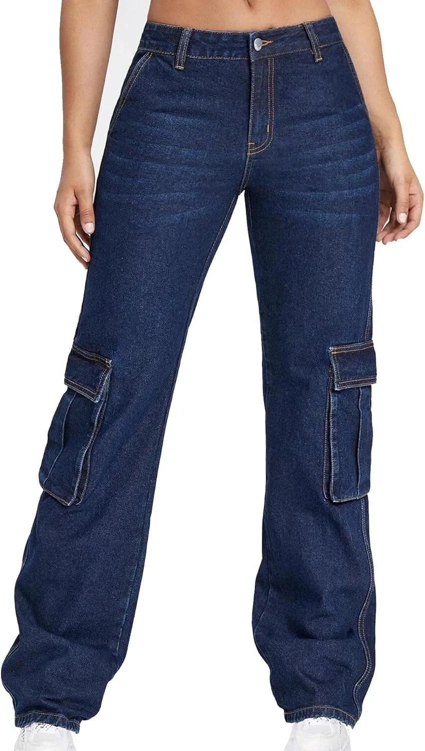 

SOMTHRON женские джинсы с высокой талией и прямыми штанинами