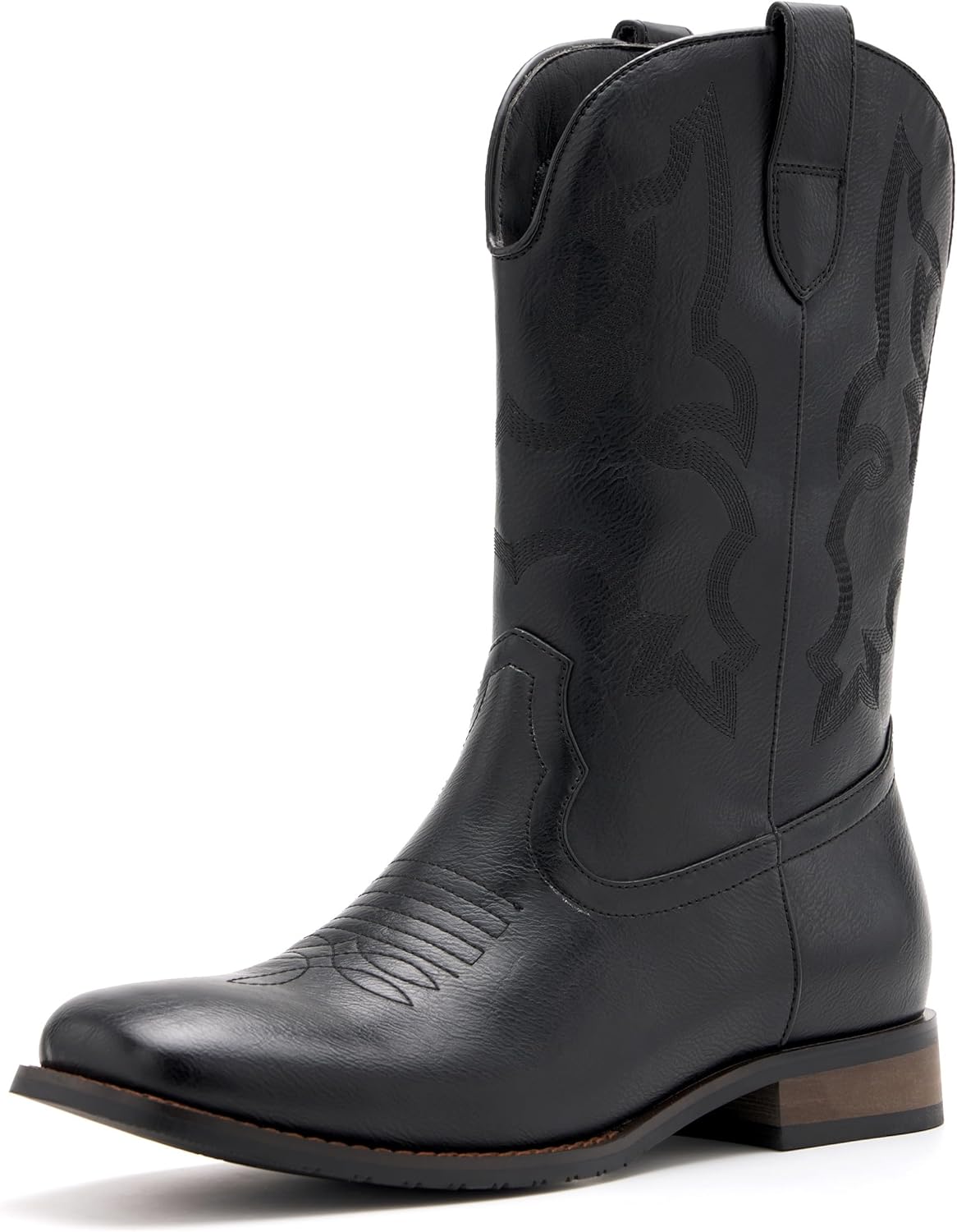 

Ковбойские сапоги для мужчин Классические вышитые вестерн-сапоги С противоскользящей подошвой Квадратный носок Толстый каблук Ботинки до щиколотки Прочные и модные Ретро короткие сапоги Vodvob, черный